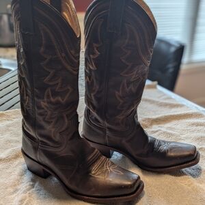 Justin Brown Western Cowboy Boots with Polished Leather